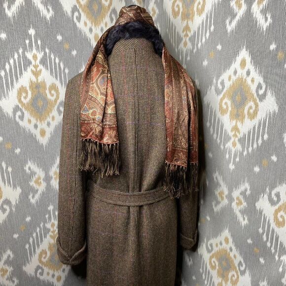 Ralph Lauren Fall 2011 Runway Olive Plaid Wool Tweed Shearling Collar Wrap Coat - Picture 6 of 16